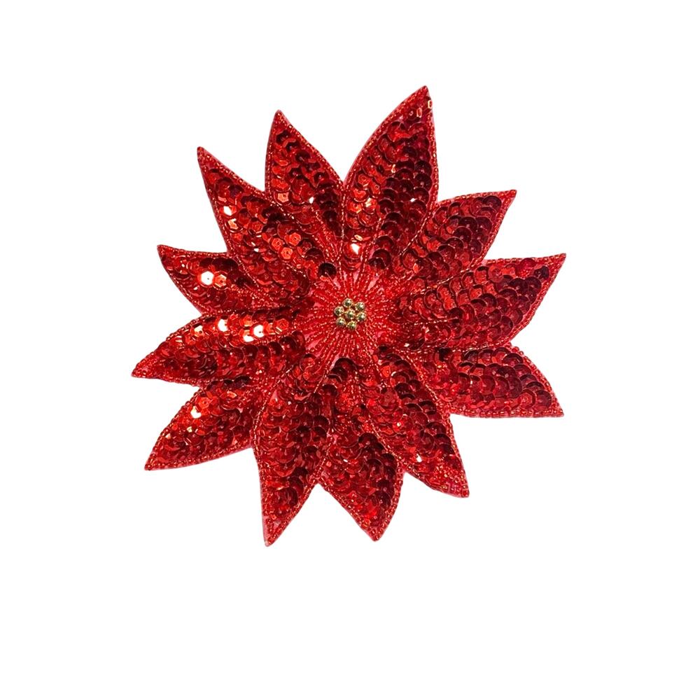 Red Sequin Flower Patch Poinsettia Sparkle Christmas